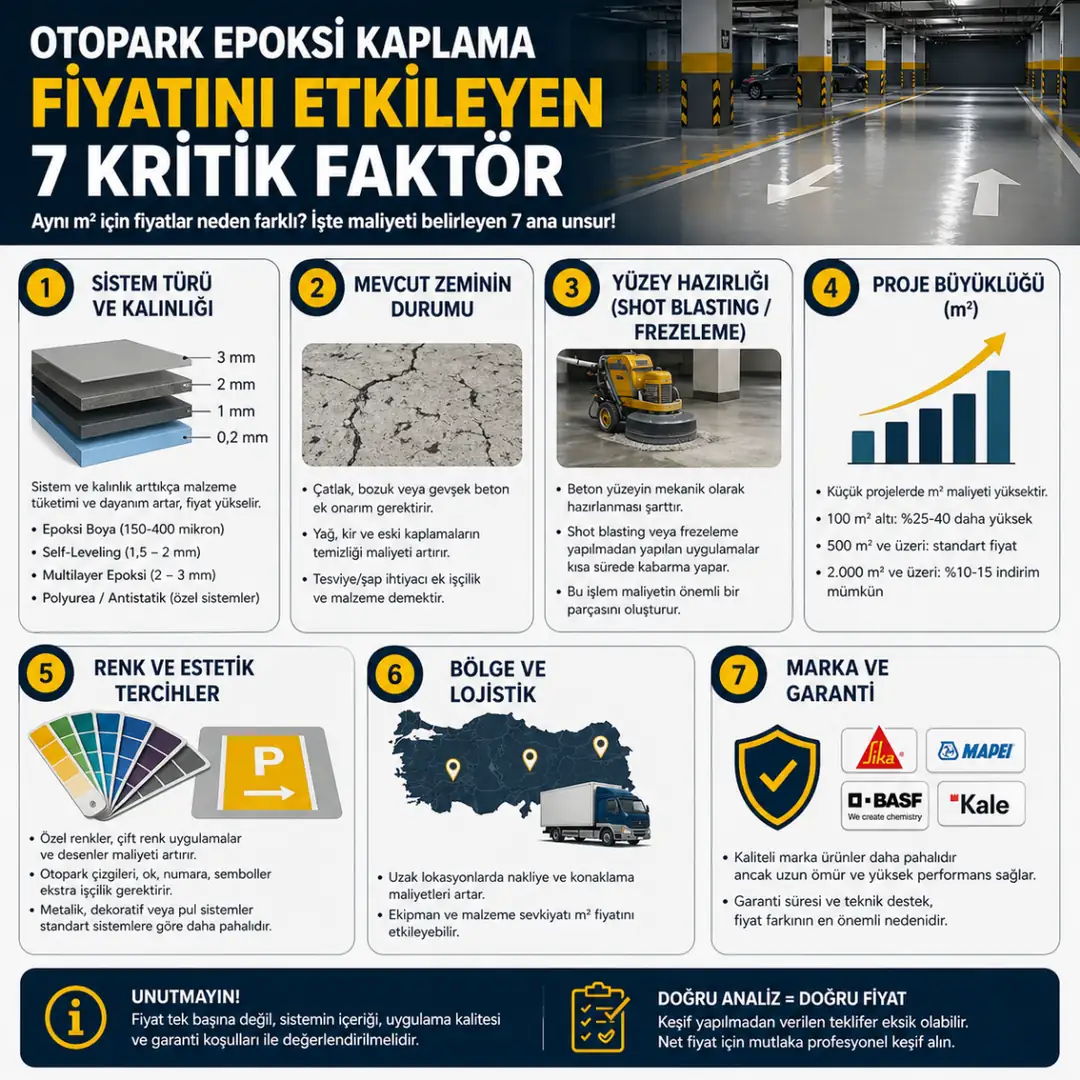 Otopark epoksi kaplama fiyatını etkileyen sistem kalınlık zemin ve marka faktörleri&nbsp;