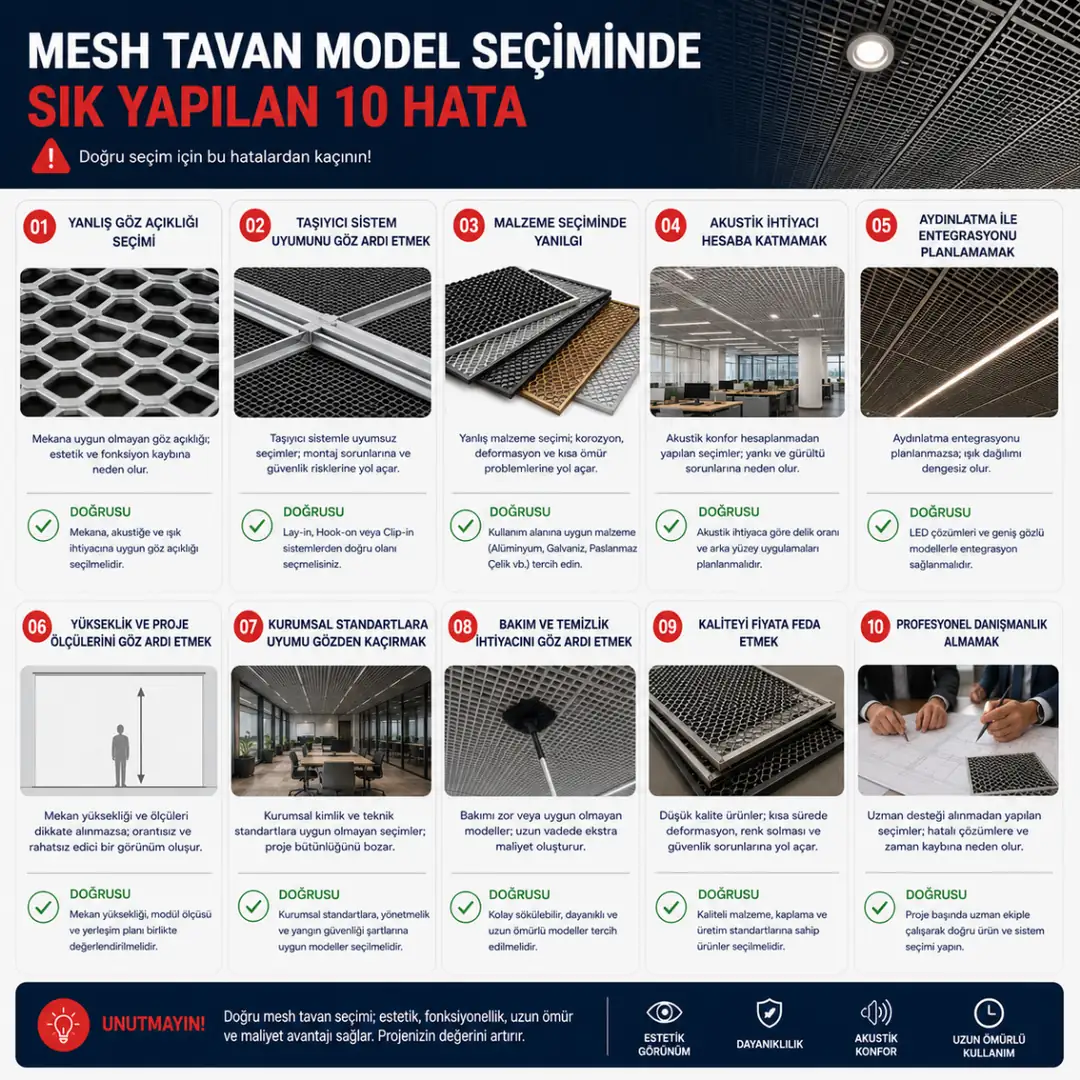 Mesh tavan seçerken yapılan yaygın uygulama hataları&nbsp;