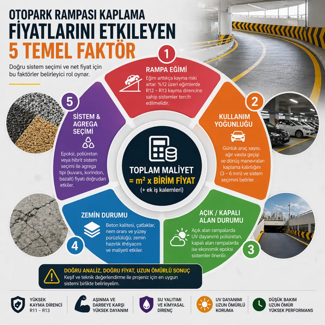Otopark rampası kaplama fiyatını etkileyen faktörler nelerdir infografik