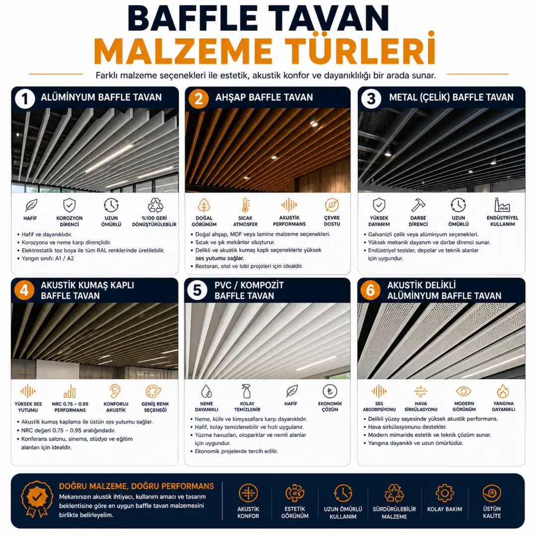 Alüminyum ahşap metal ve akustik baffle tavan malzeme çeşitleri&nbsp;