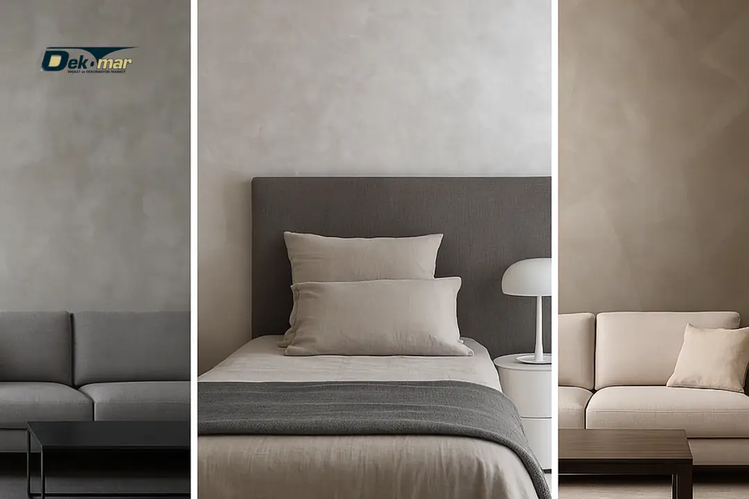 Ümraniye dekoratif boya uygulamaları: beton görünümlü, sedef ve modern tasarımlar.