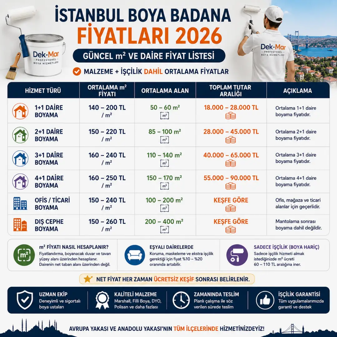 İstanbul boya badana fiyatları 2026 karşılaştırma tablosu&nbsp;