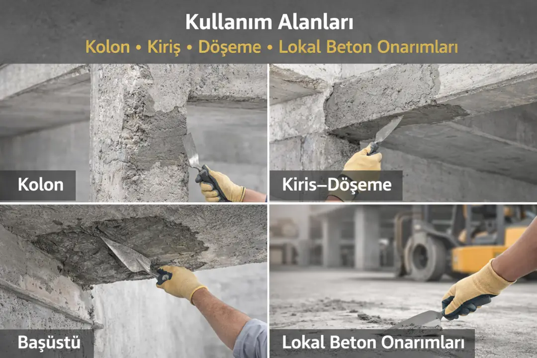 Sika MonoTop-612 kolon, kiriş ve döşeme beton onarımı kullanım alanları&nbsp;