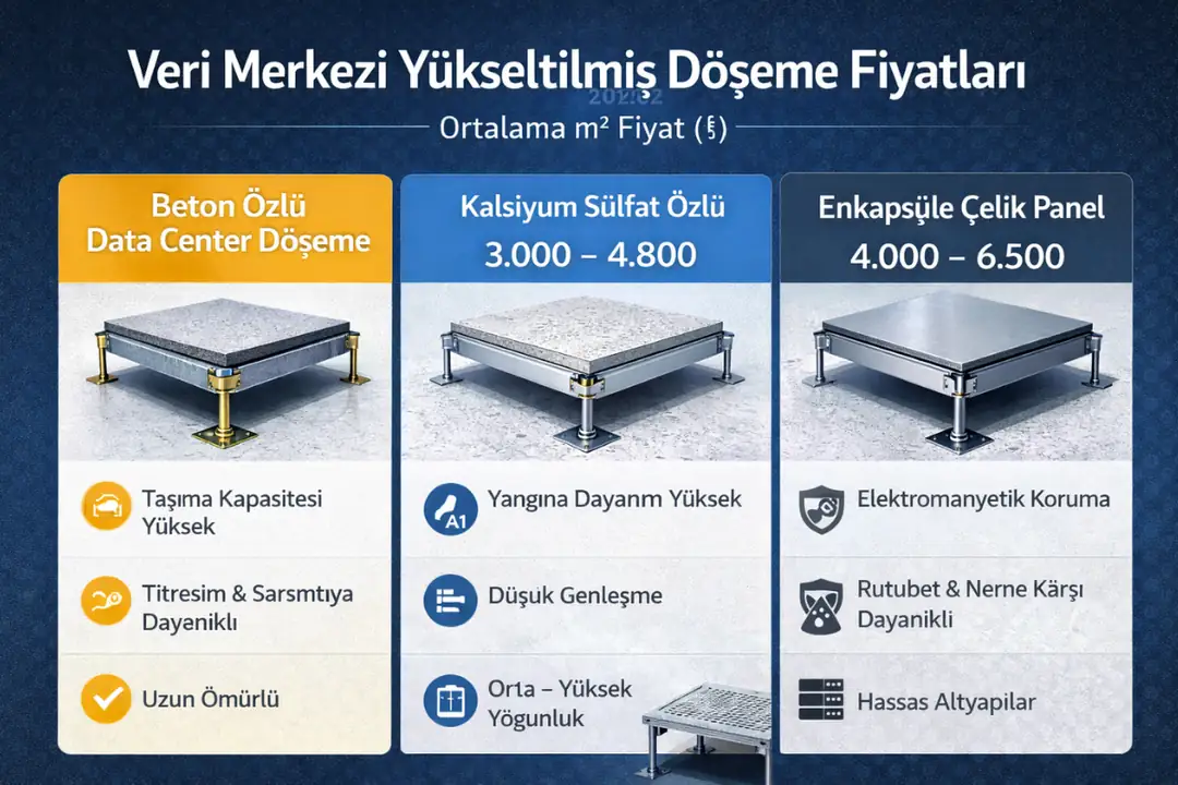 Veri merkezi yükseltilmiş döşeme fiyatları ve karşılaştırma tablosu