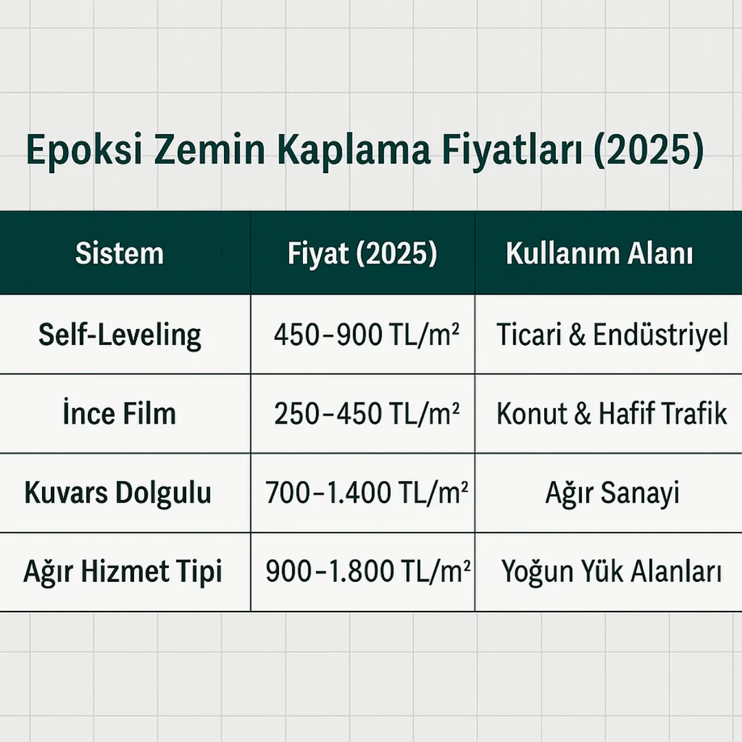 Epoksi zemin kaplama fiyat tablosu 2025 – self leveling, ince film, kuvars sistemleri – Dek-Mar
