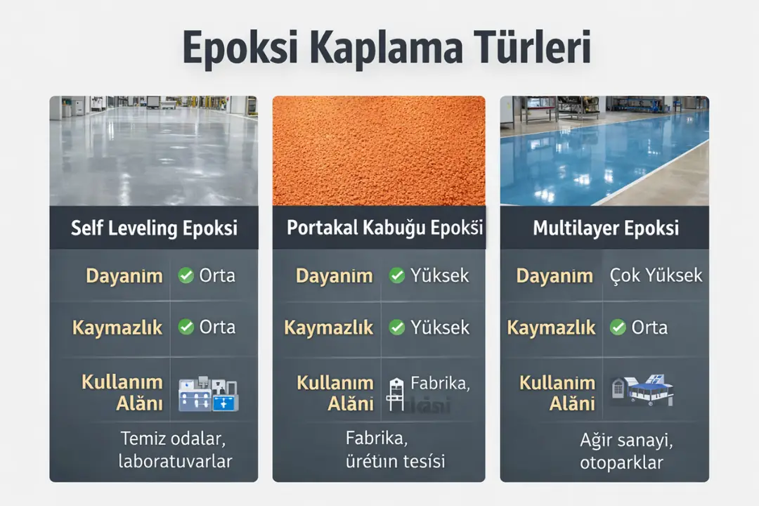 Endüstriyel epoksi kaplama türleri karşılaştırması – self leveling, portakal kabuğu ve multilayer sistemler&nbsp;