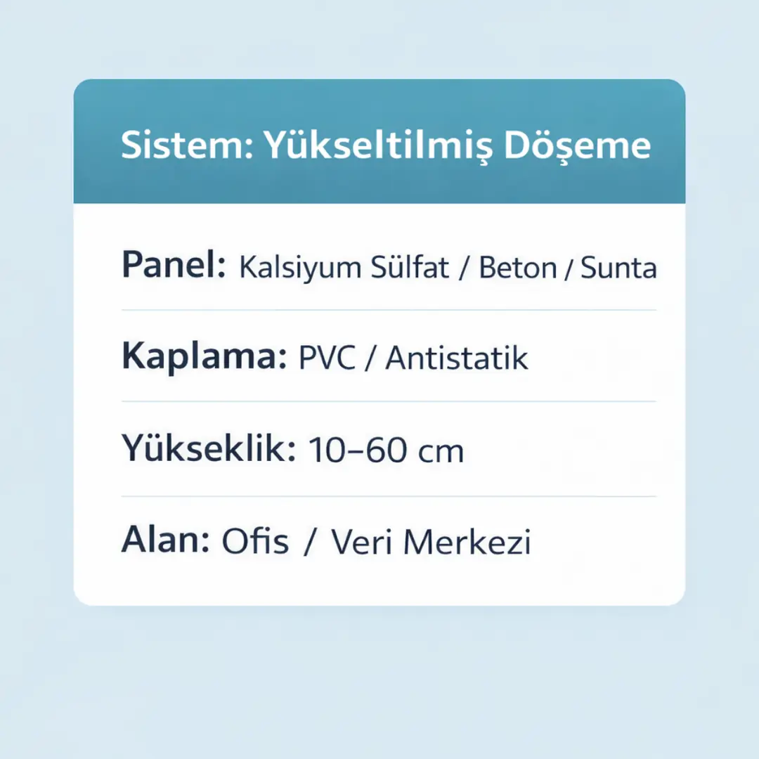 Yükseltilmiş döşeme sistemleri mini teknik bilgi kutusu