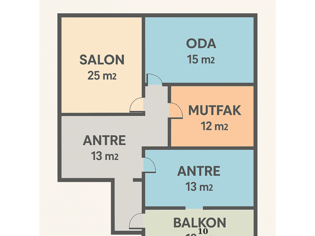100 metrekare evde salon, oda, mutfak ve banyo fayans dağılımı. 