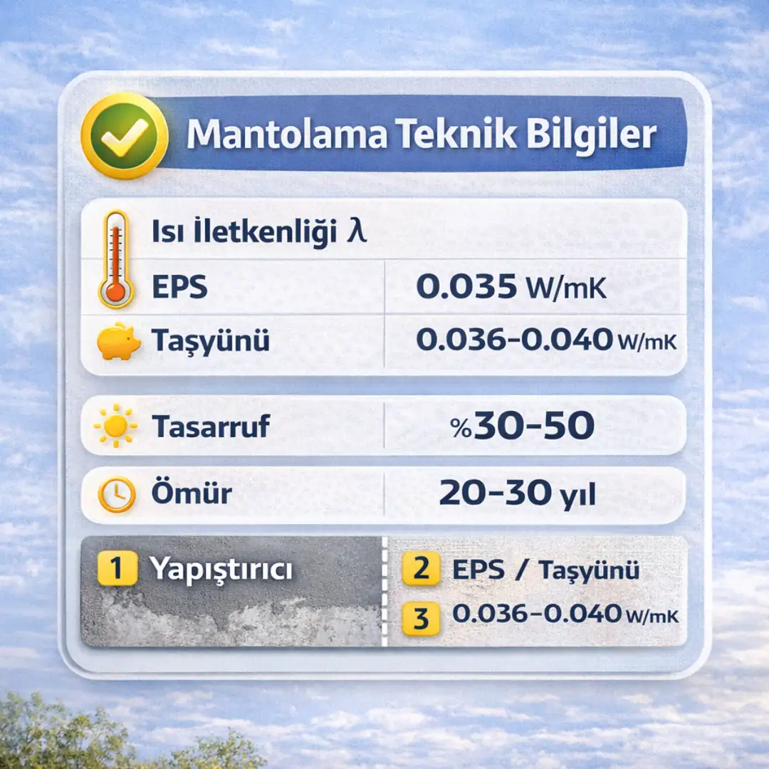 mantolama teknik özellikleri eps taş yünü ısı iletkenlik değeri enerji tasarrufu