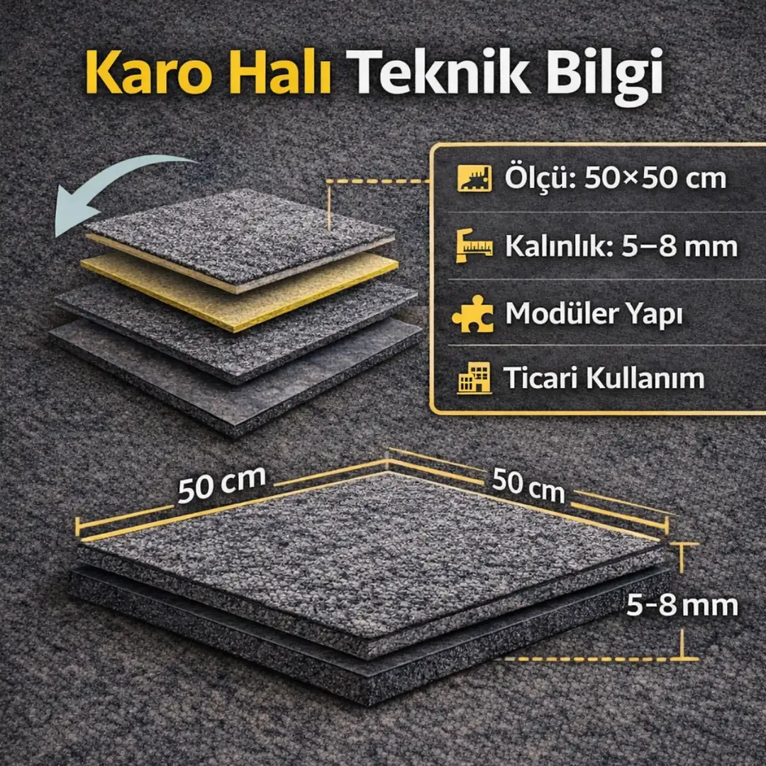 Karo halı ölçü, kalınlık ve modüler yapı teknik özellikleri&nbsp;