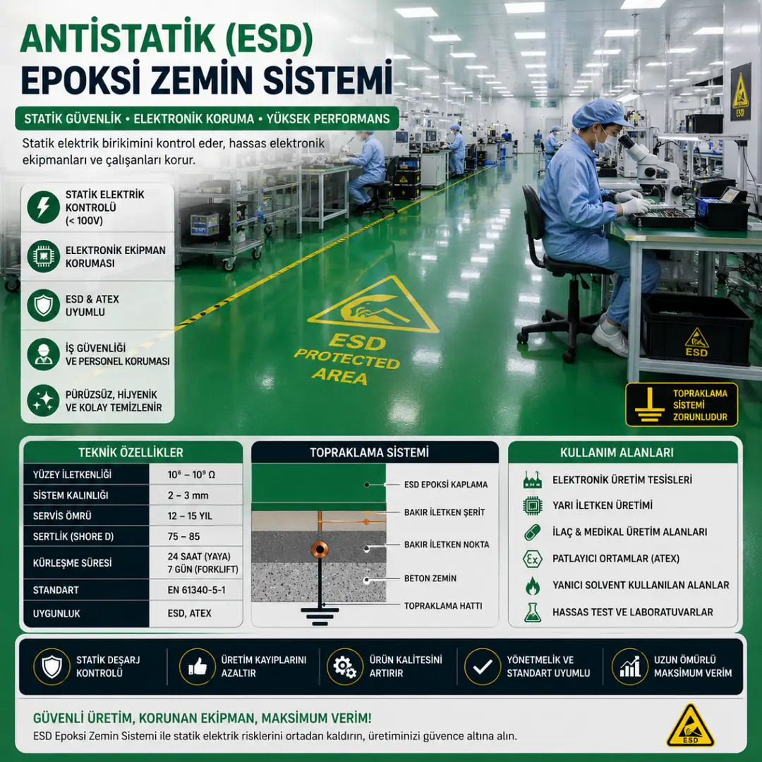 Antistatik ESD epoksi zemin elektronik üretim tesisleri için iletken kaplama sistemi&nbsp;