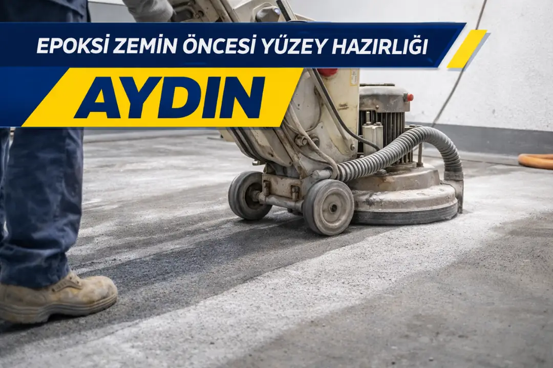 Epoksi zemin öncesi beton yüzey taşlama ve zemin hazırlık işlemi Aydın uygulaması