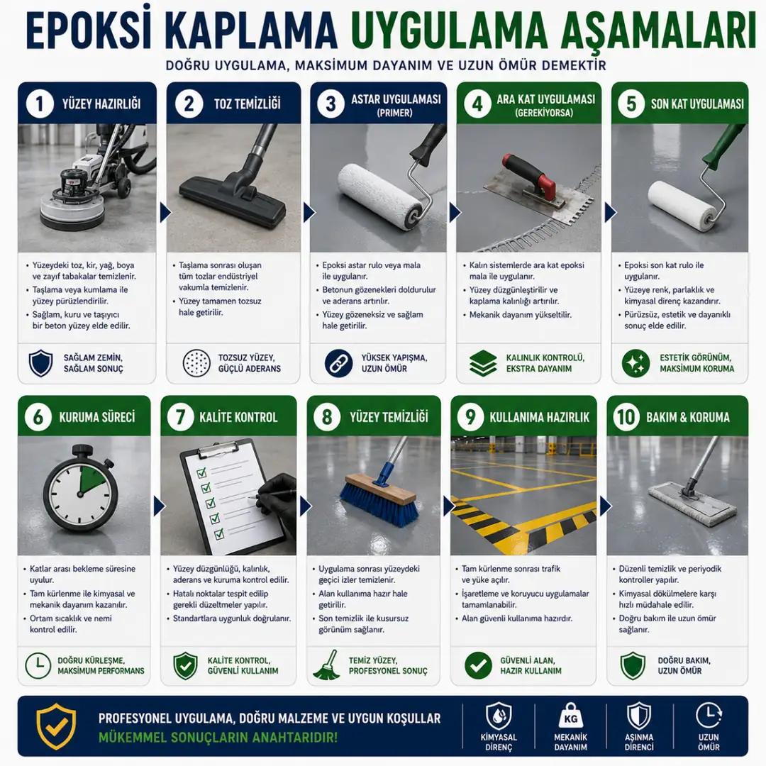 Epoksi kaplama uygulama aşamaları şeması