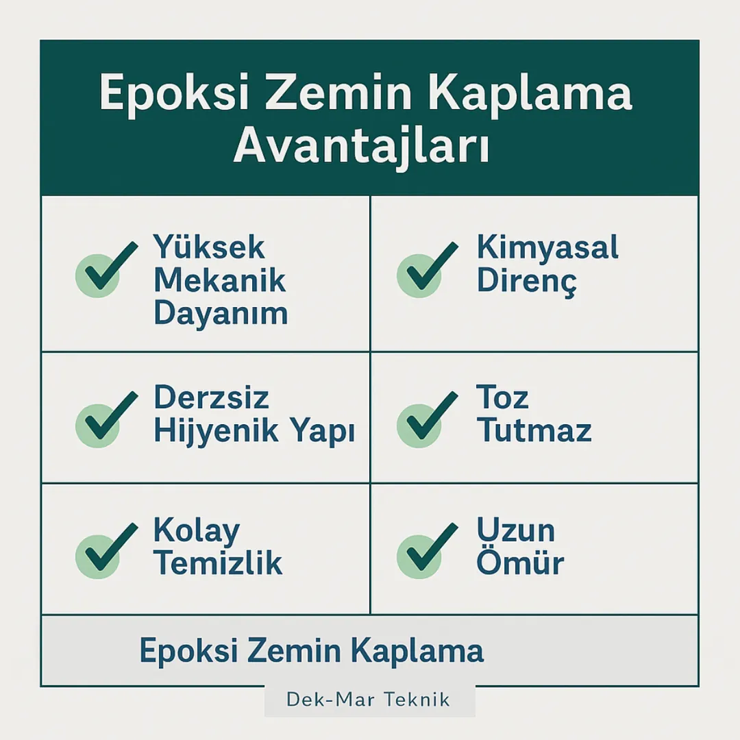 Epoksi zemin kaplama avantajları – dayanım, hijyen, modern görünüm – Dek-Mar Teknik.