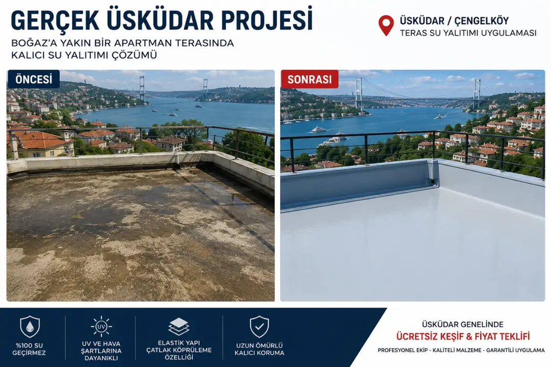 Üsküdar'da tamamlanan teras su yalıtımı uygulaması&nbsp;
