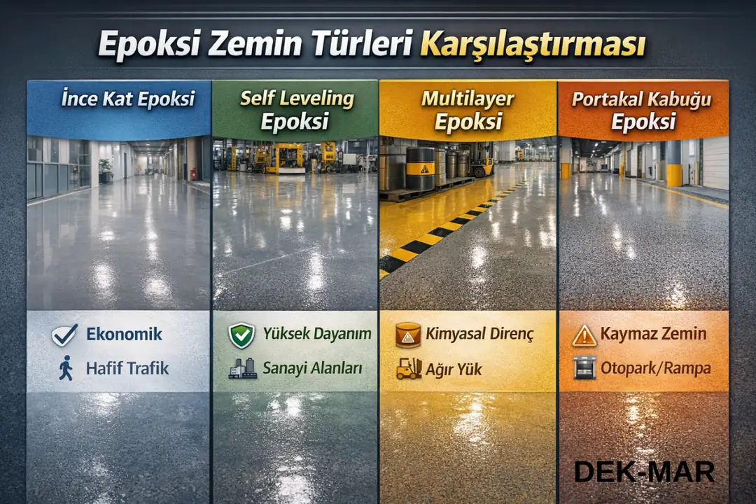 Epoksi zemin türleri karşılaştırması – ince kat, self leveling, multilayer epoksi&nbsp;