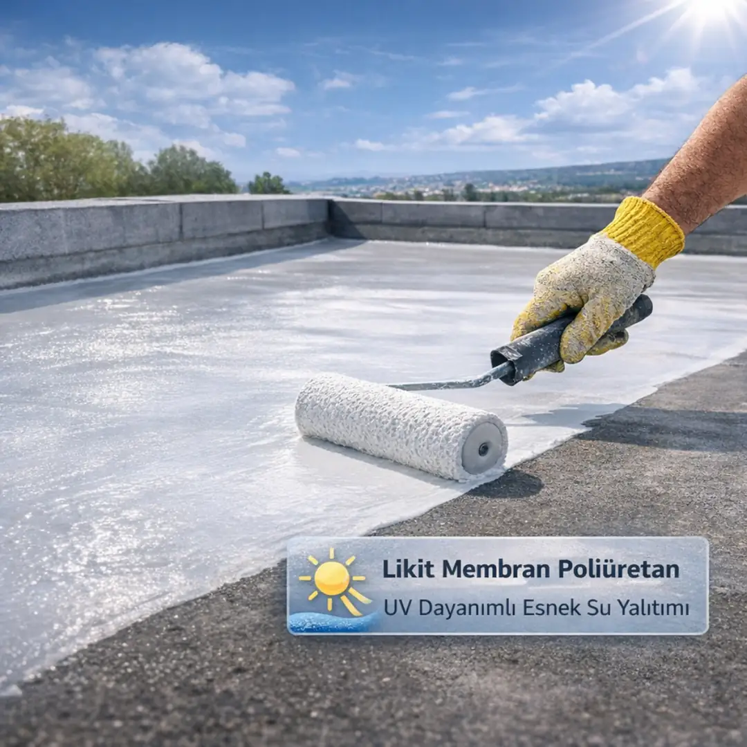 teras zeminde UV dayanımlı poliüretan likit membran uygulaması