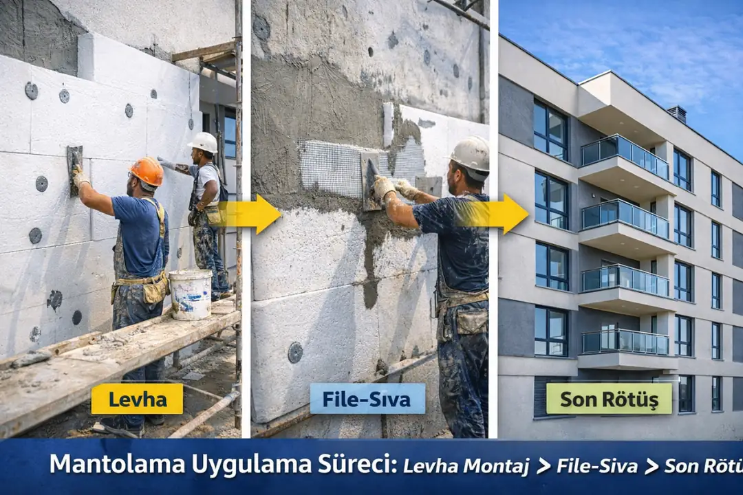 mantolama uygulama süreci levha montaj file sıva boya aşamaları