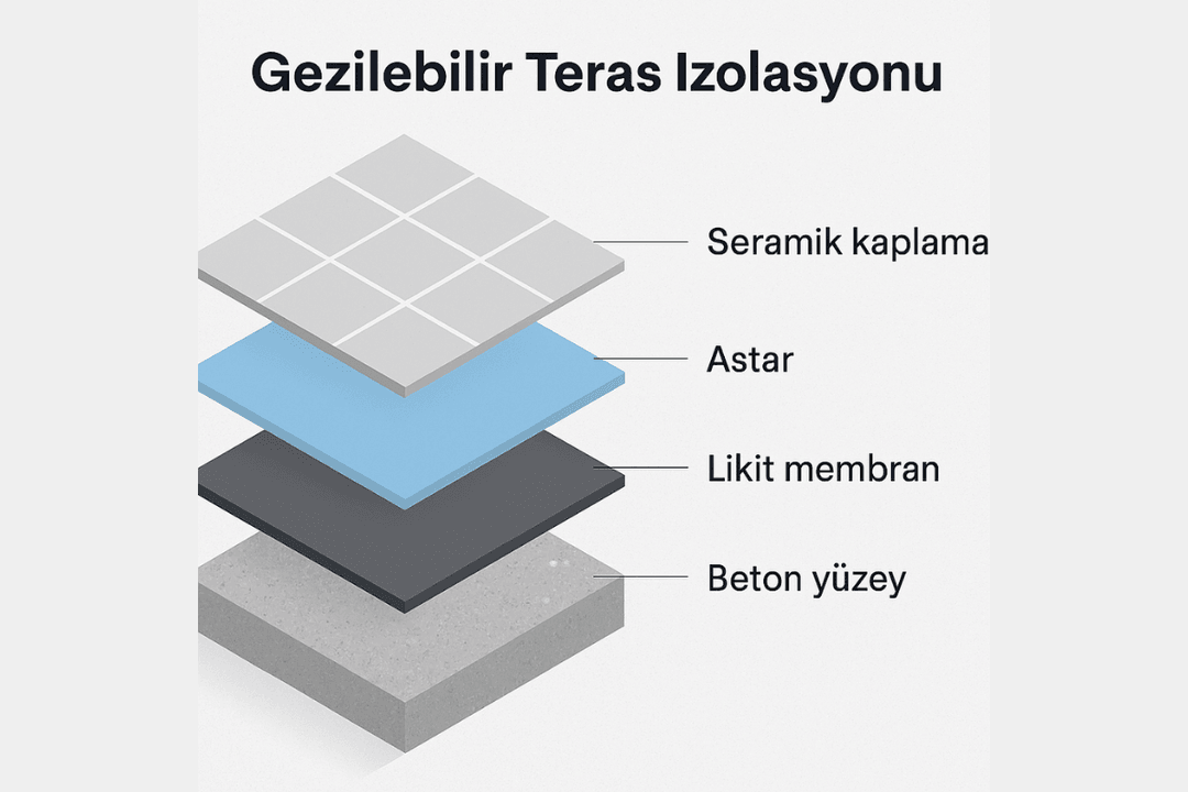 Gezilebilir teras izolasyonu katmanlı sistem şeması 
