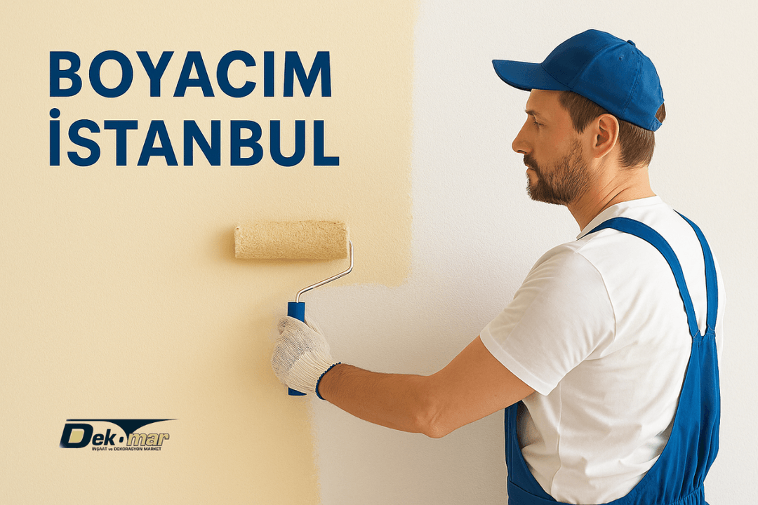Boyacım İstanbul ustası, açık renk duvar yüzeyine düzgün ve profesyonel biçimde rulo fırça ile boya uygulaması gerçekleştiriyor. 