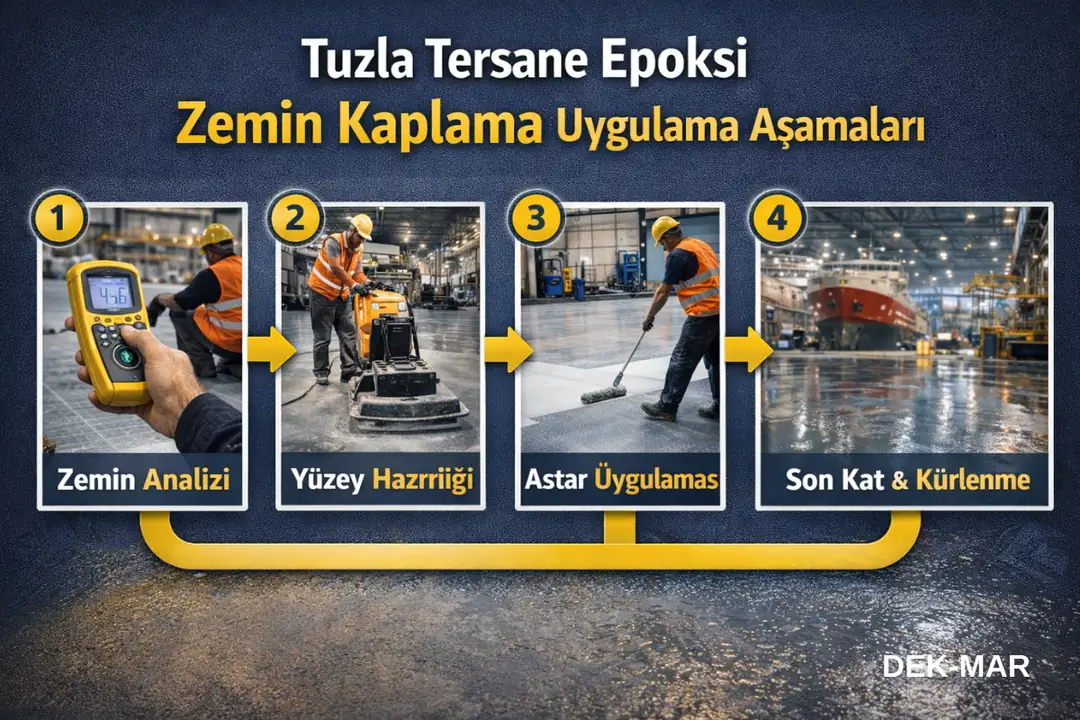 Tuzla tersane epoksi zemin kaplama uygulama aşamaları infografiği&nbsp;