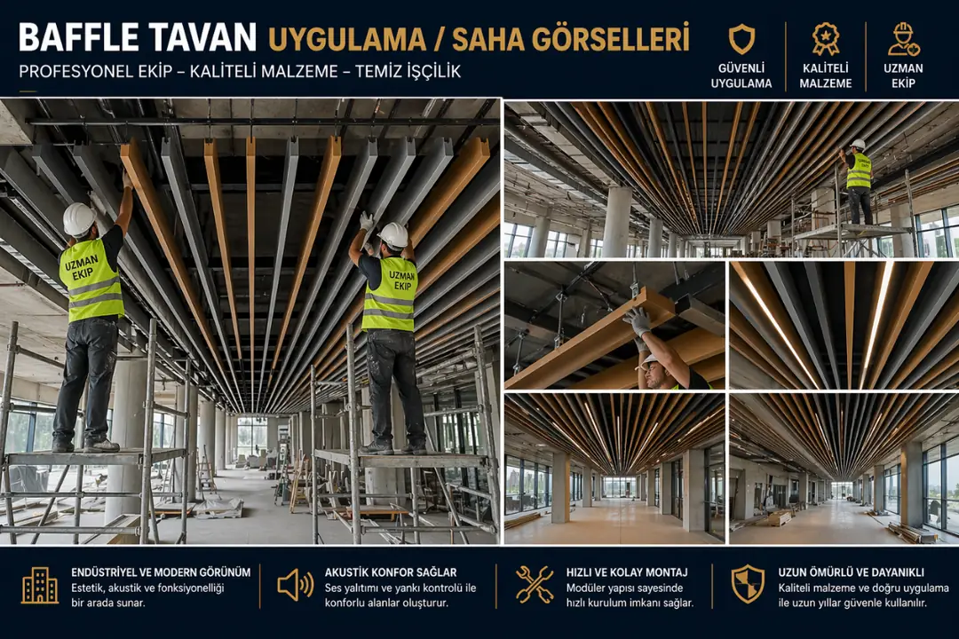 Baffle tavan montajı uygulama sahası, alüminyum lineer asma tavan kurulumu&nbsp;