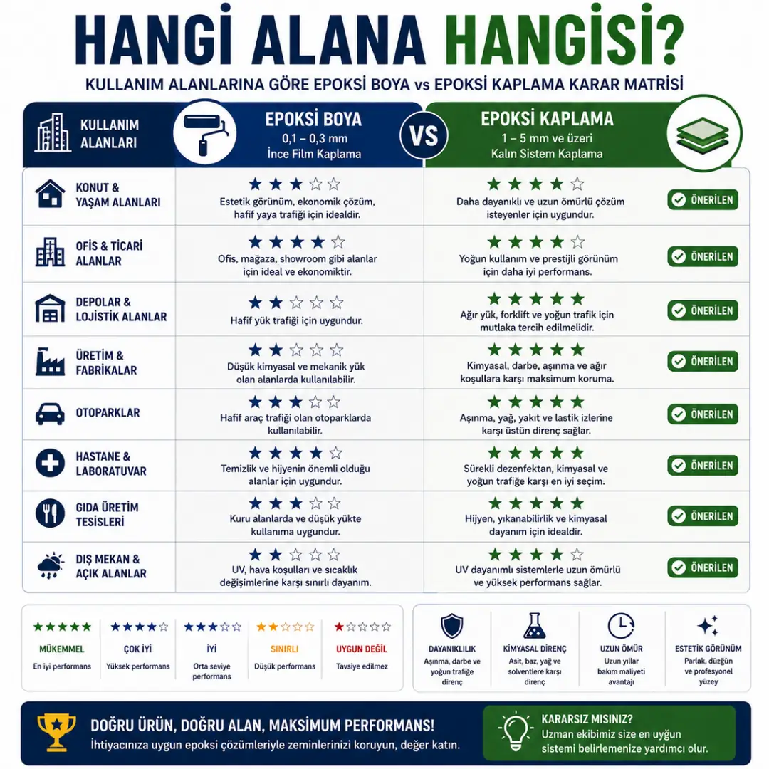Epoksi kullanım alanlarına göre sistem seçimi