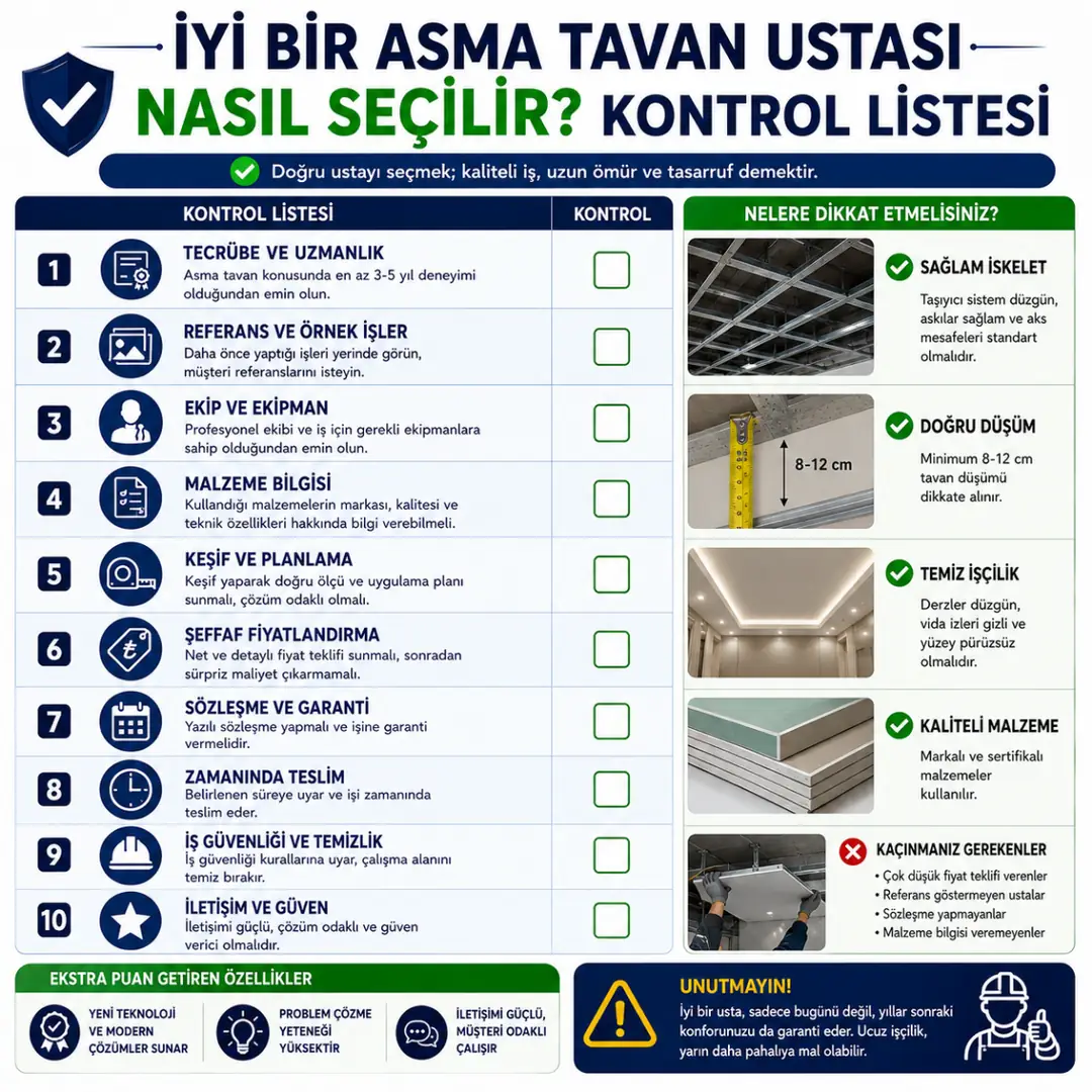 Profesyonel asma tavan ustası seçerken dikkat edilmesi gereken kriterler