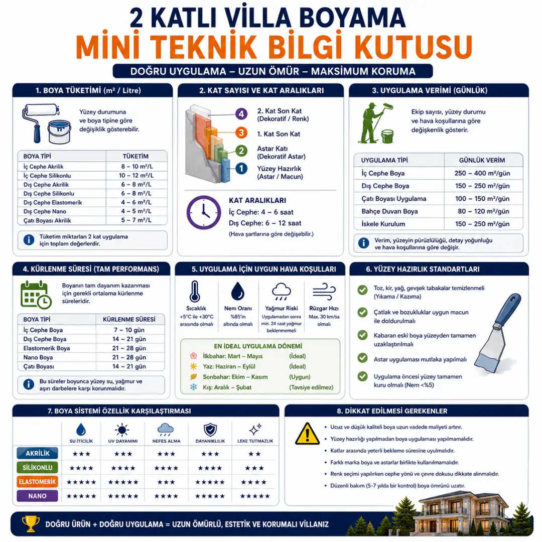 Villa boyama teknik bilgileri boya tüketimi kat sayısı uygulama süresi ve verim değerleri&nbsp;