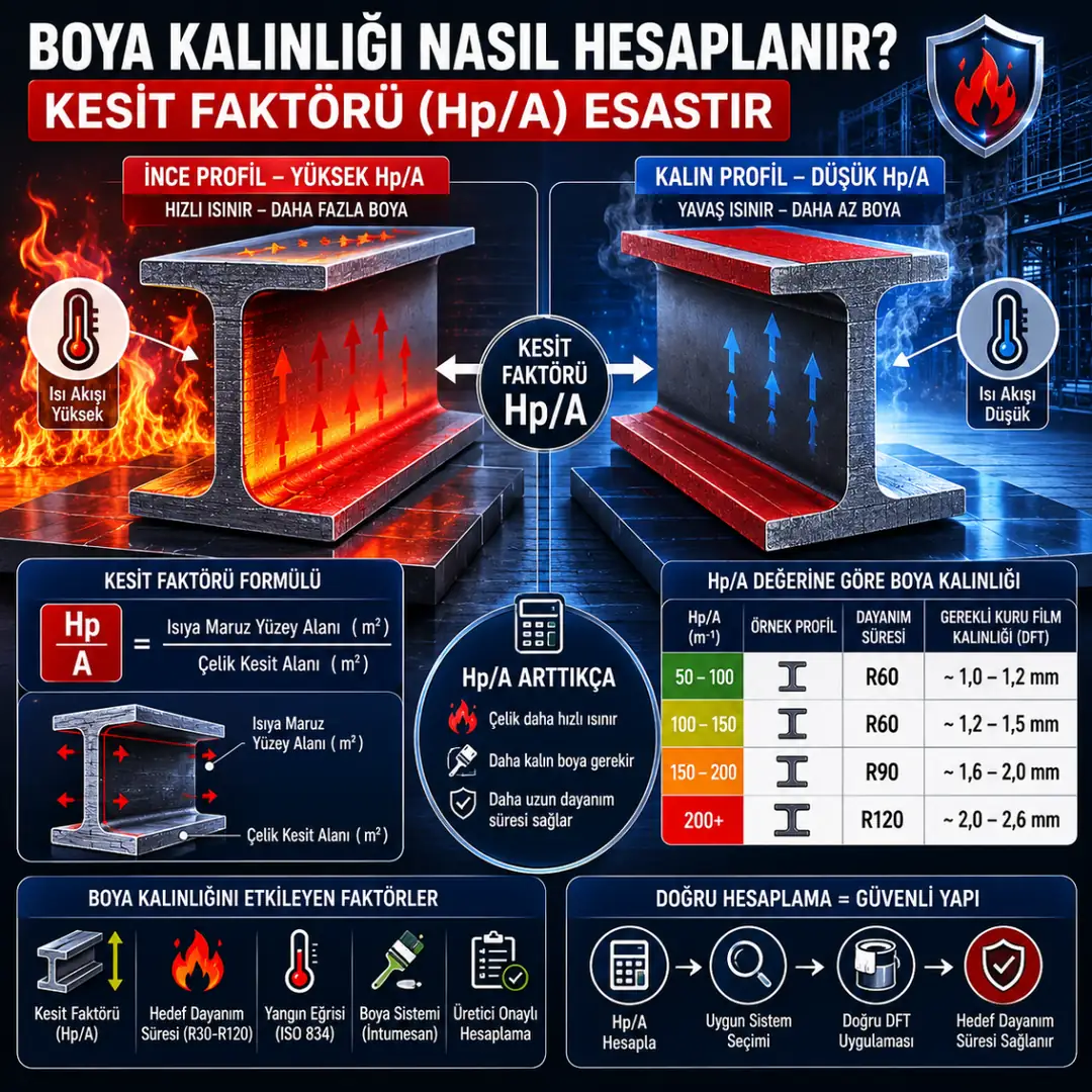 Yangın boyasında kesit faktörüne göre çelik profil kalınlık hesabı&nbsp;