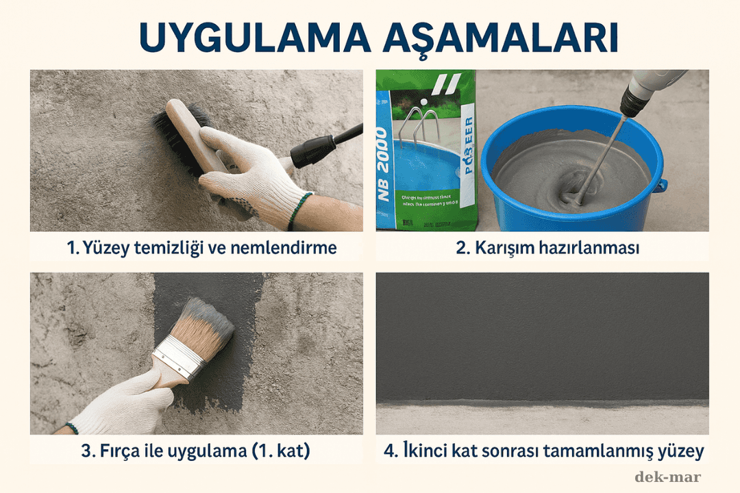 Köster NB 2000 uygulama aşamaları: yüzey hazırlığı, karışım, çok katlı uygulama. 