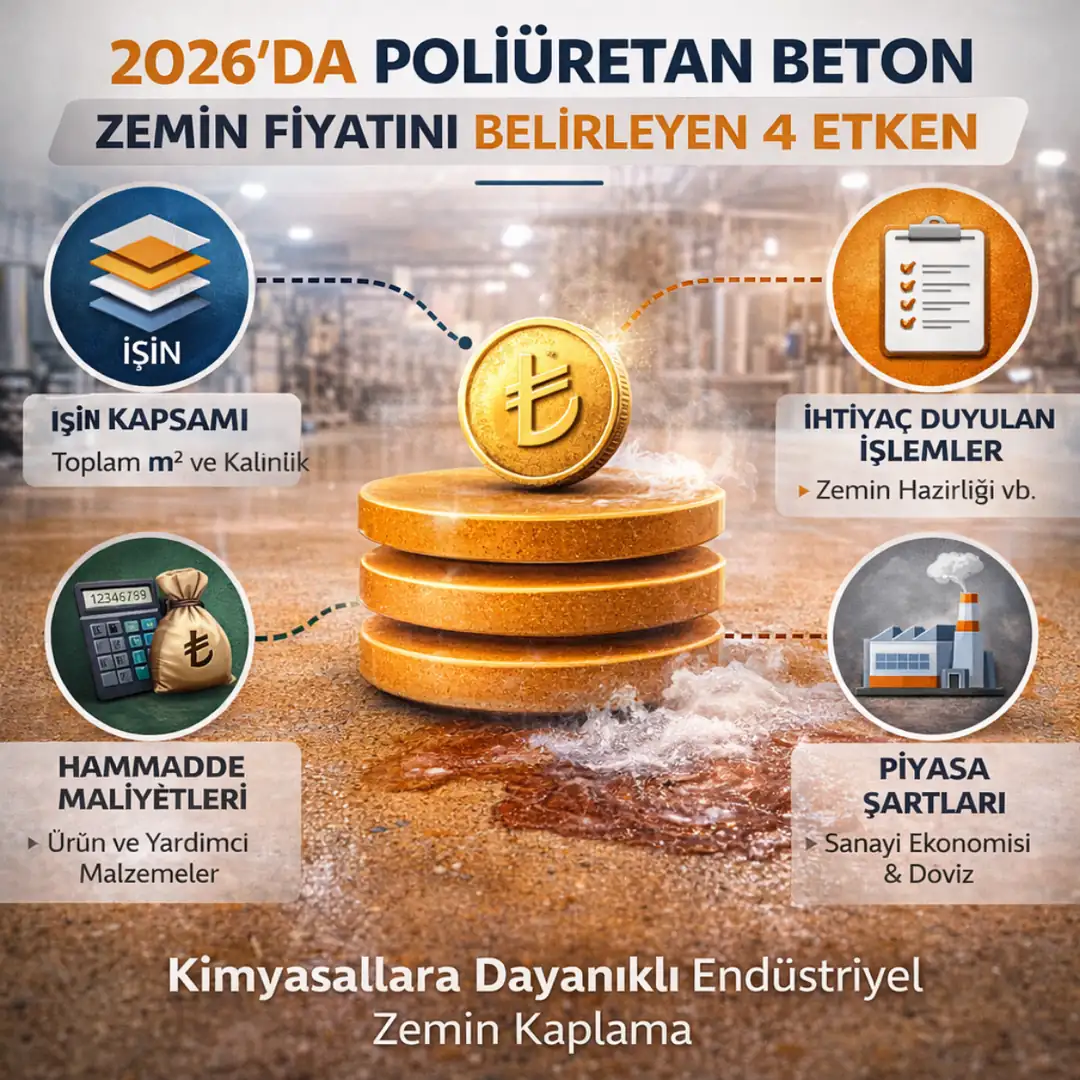 Poliüretan beton zemin kaplama 2026 m2 fiyatlarını etkileyen faktörler infografik