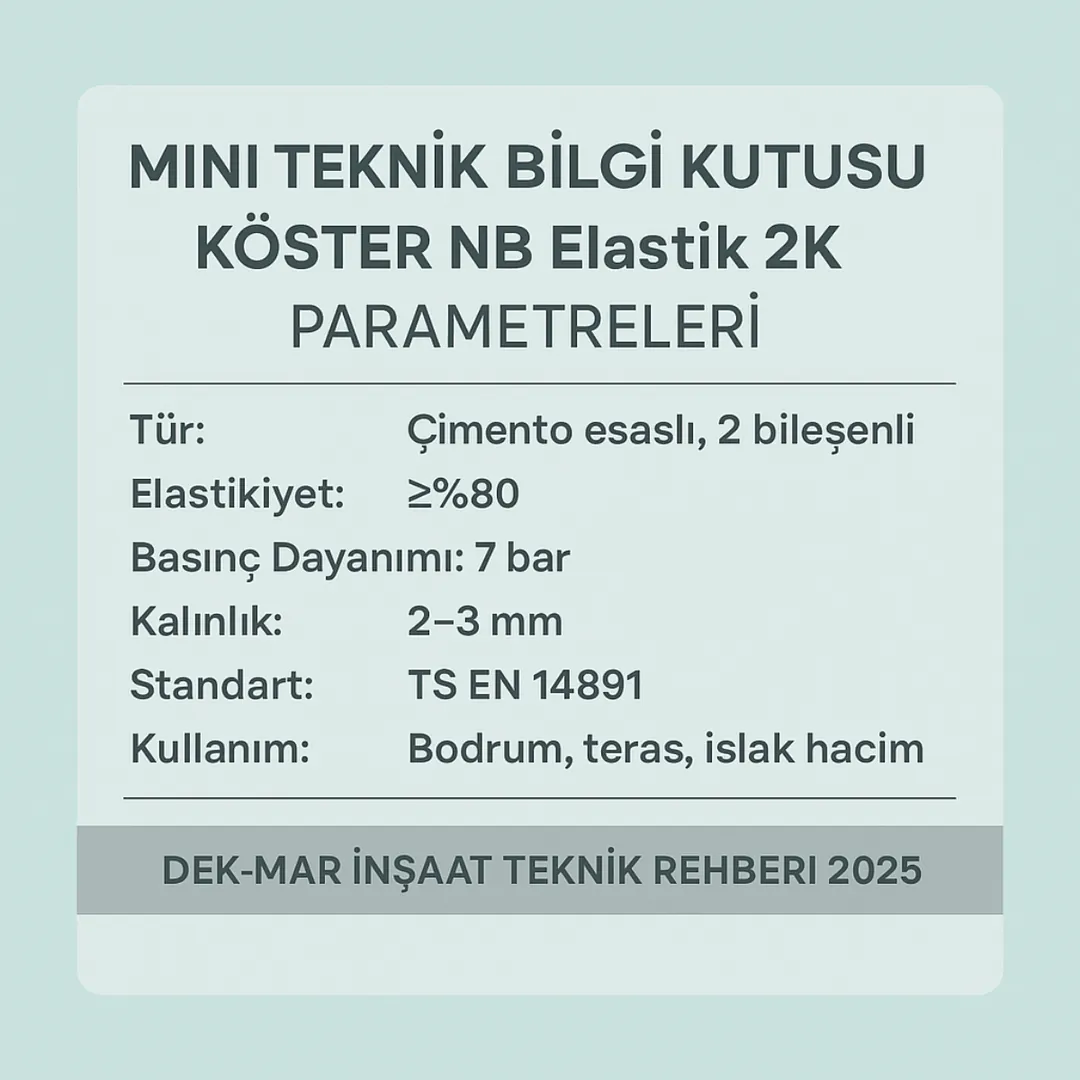 KÖSTER NB Elastik 2K teknik bilgi kutusu – çimento esaslı su yalıtım parametreleri