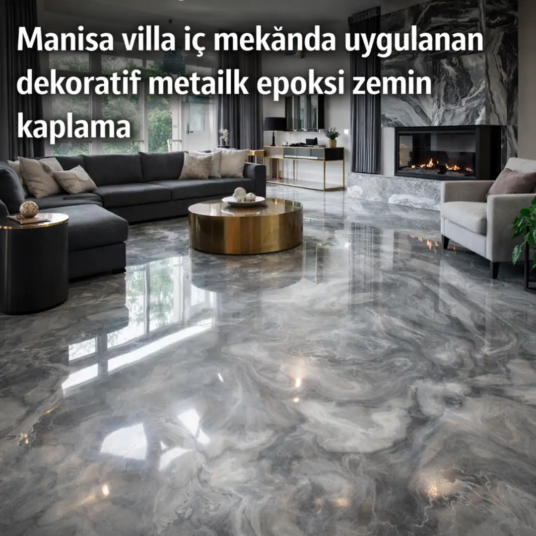 Manisa villa iç mekânda uygulanan dekoratif metalik epoksi zemin kaplama
