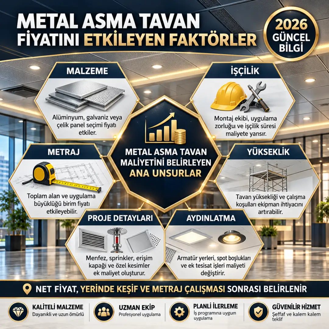 Metal asma tavan fiyatlarını etkileyen faktörler, malzeme, işçilik ve uygulama detayları&nbsp;