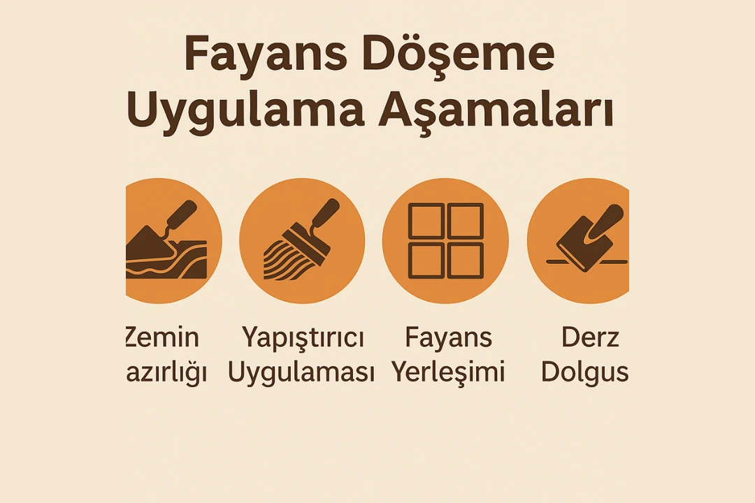 Fayans döşeme uygulama aşamaları – zemin hazırlığı, yapıştırıcı uygulaması, fayans yerleşimi ve derz dolgu süreci. 
