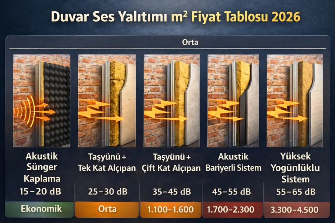 Duvar ses yalıtımı m2 fiyatları 2026 güncel tablo