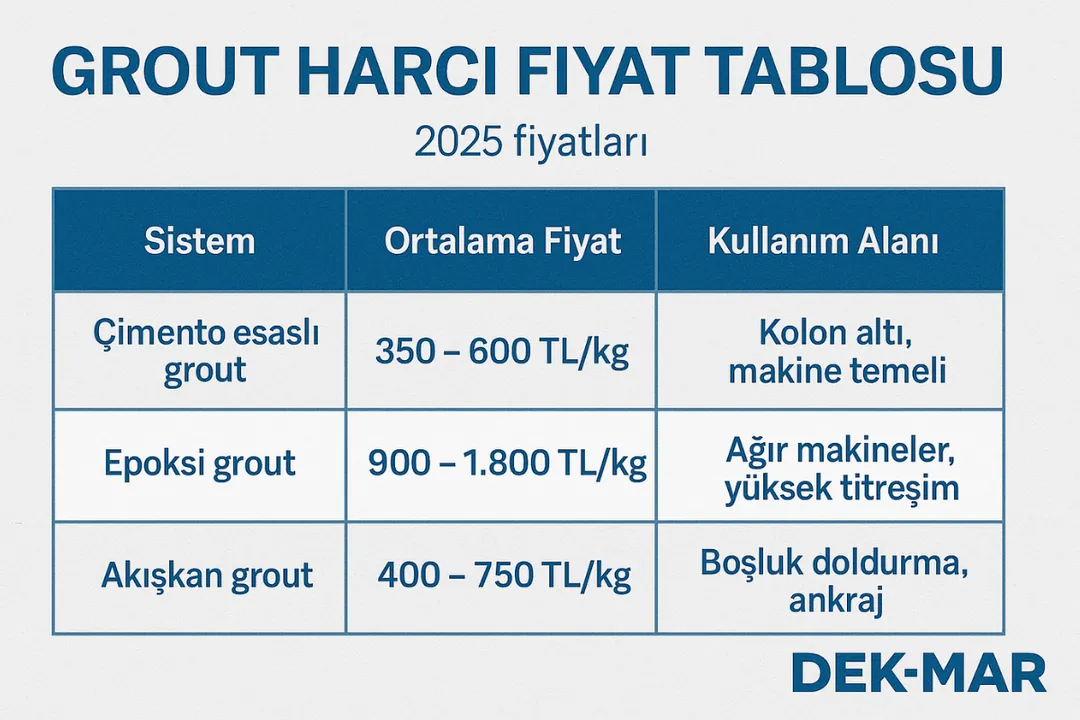 Grout harcı fiyat tablosu – çimento esaslı ve epoksi grout fiyatları – Dek-Mar İnşaat