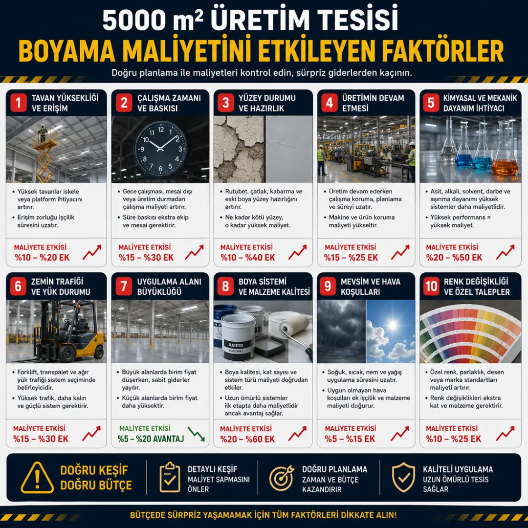5000 m2 üretim tesisi boyama fiyatını etkileyen faktörler tavan yüksekliği üretim şartları&nbsp;