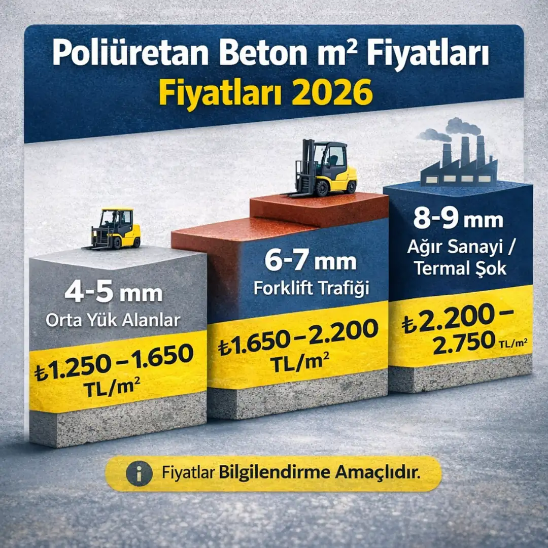 Poliüretan beton kaplama m2 fiyat tablosu 2026 kalınlığa göre güncel fiyat aralıkları infografik&nbsp;