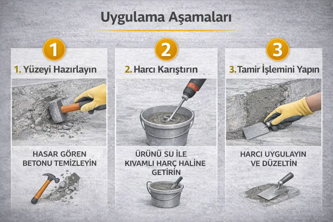 Sika MonoTop-612 beton onarım uygulama aşamaları&nbsp;