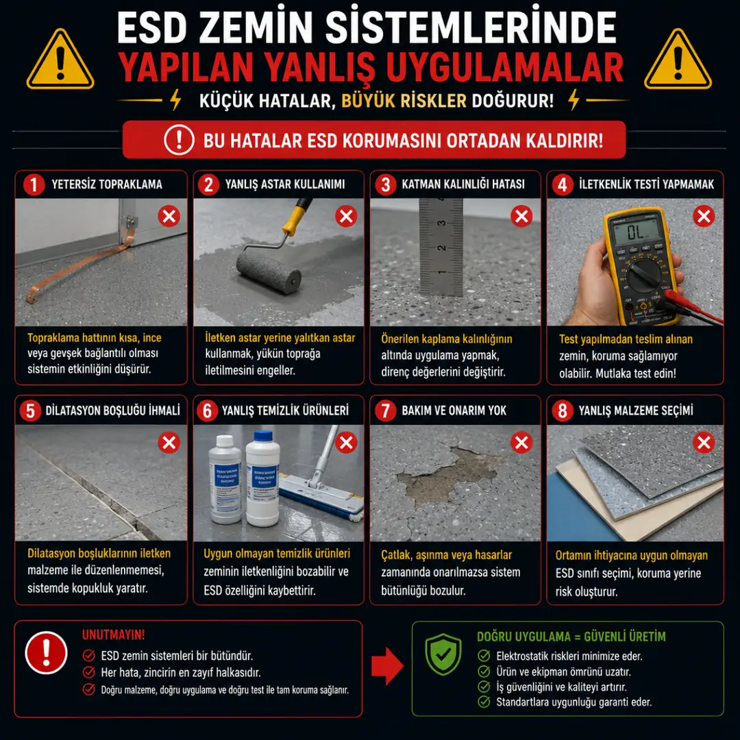 Yanlış uygulanan antistatik epoksi zeminde katman ayrılması problemi