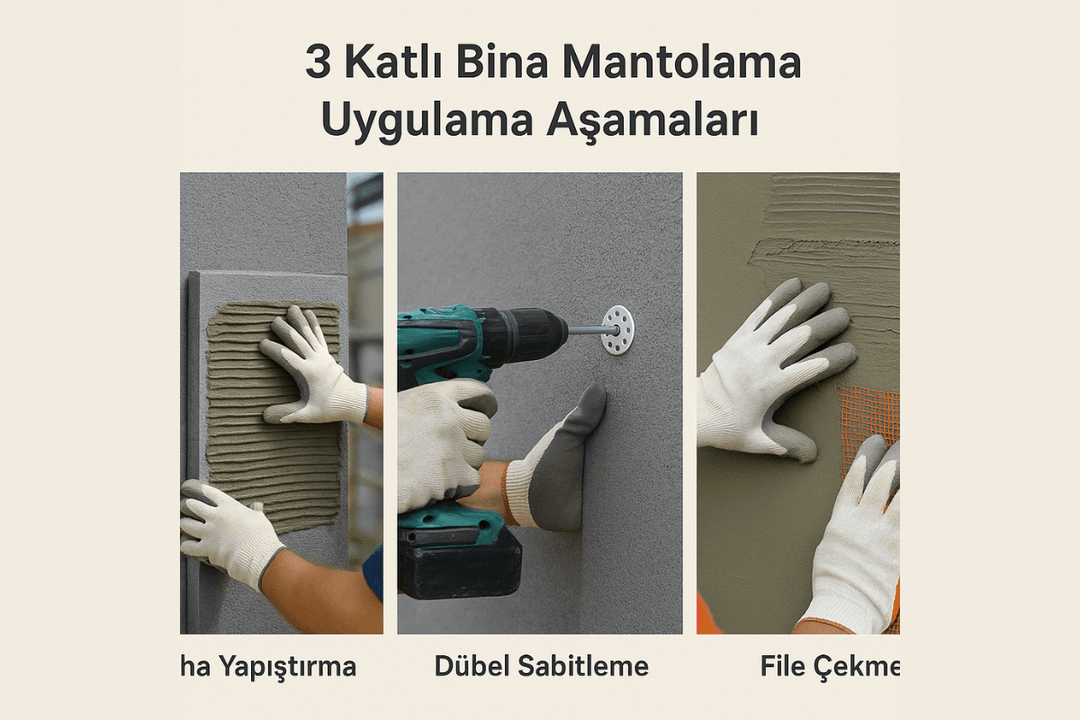 3 katlı bina mantolama uygulama aşamaları – levha yapıştırma ve dübel sabitleme