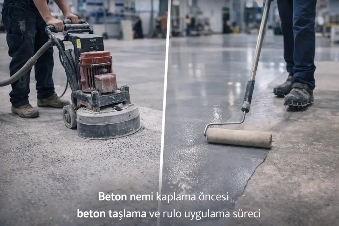 Epoksi zemin kaplama öncesi beton taşlama ve rulo uygulama süreci