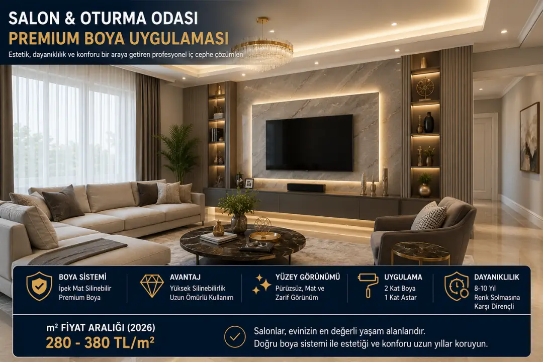 Premium villa salon iç cephe boya uygulaması dekoratif aksent duvar tasarımı&nbsp;