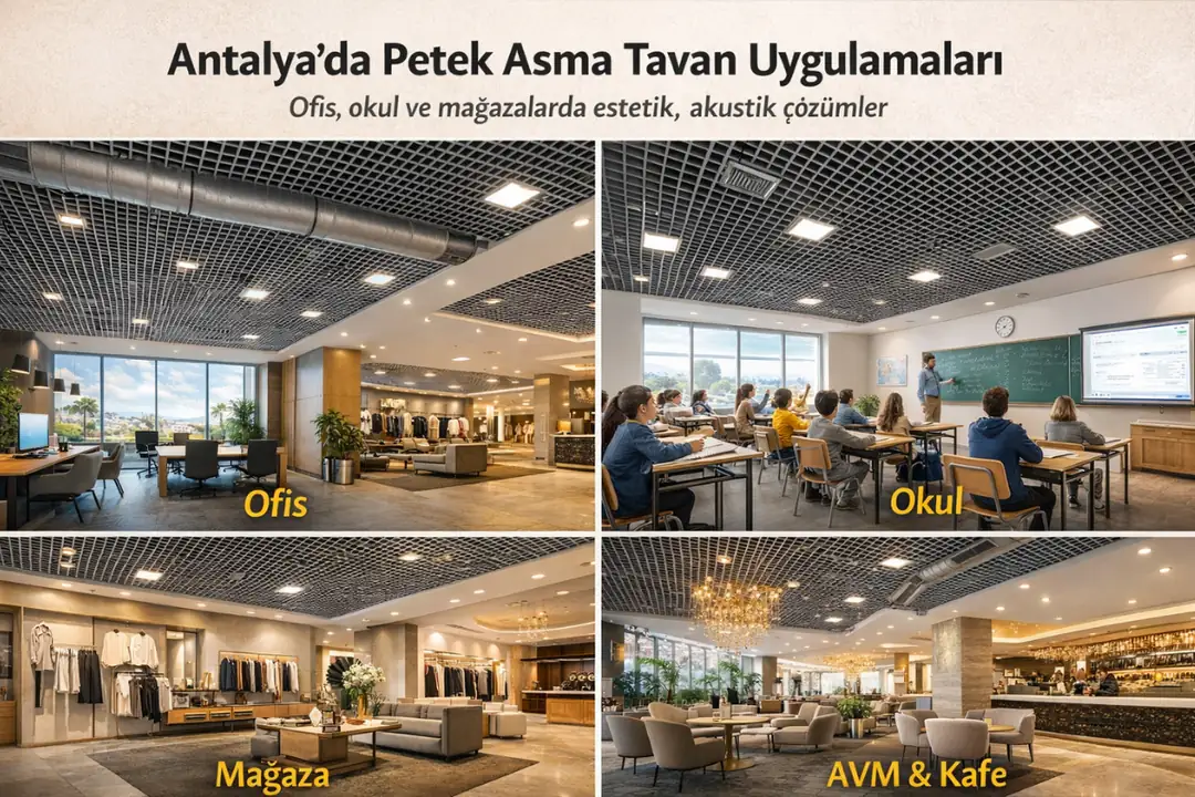 Antalya’da ofis, okul ve mağazalarda kullanılan petek asma tavan uygulama örnekleri&nbsp;