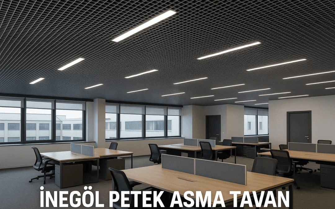 İnegöl’de bir ofis binasında uygulanan petek asma tavan sistemi, modern tasarımı ve fonksiyonelliğiyle öne çıkıyor.