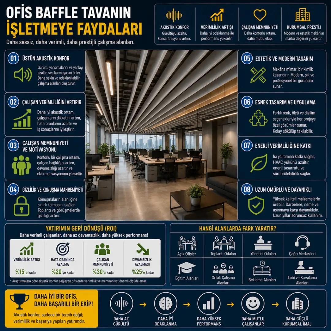 Ofis baffle tavan sistemlerinin işletmelere sağladığı avantajlar&nbsp;