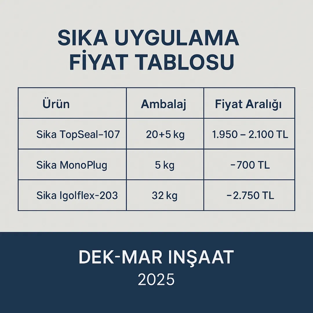 Sıka uygulama fiyatları ve ürün tablosu – Dek-Mar İnşaat 2025