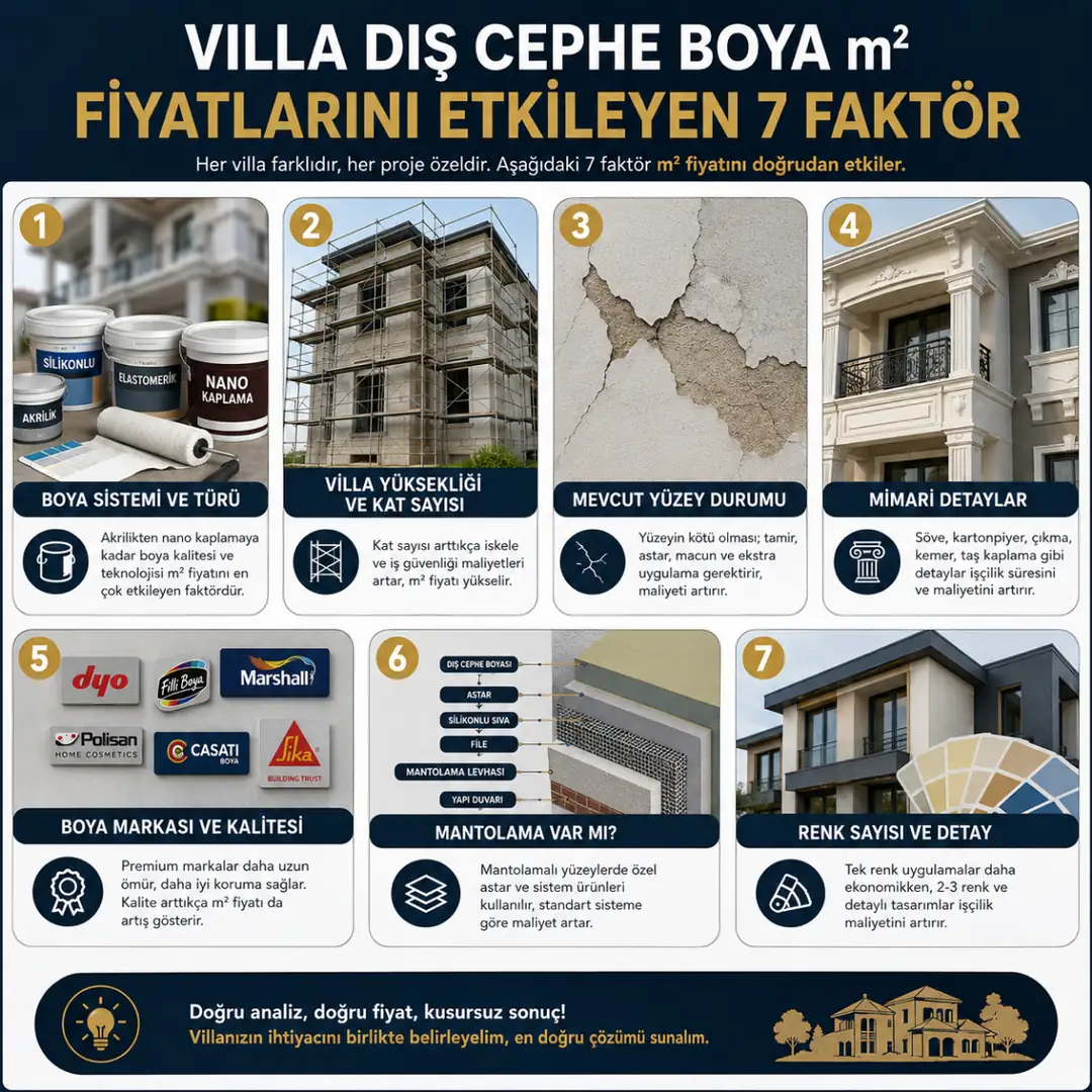 Villa dış cephe boya fiyatını etkileyen faktörler iskele boya sistemi yükseklik mimari detay&nbsp;